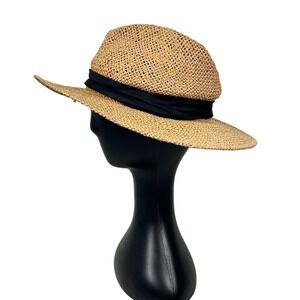 Torrid Straw Fedora Hat Beige Straw Black Ribbon Accent Women's S / M